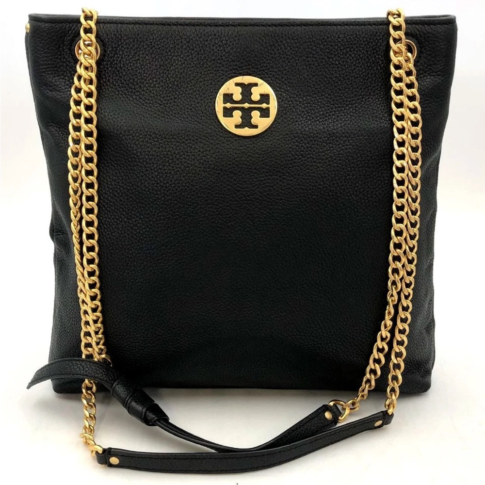 Tory Burch Black Leather Shoulder Bag with Gold Chain